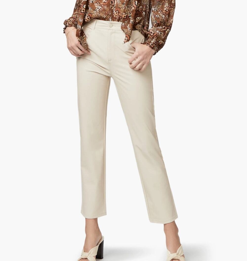 Paige Womens Stella High Waist Straight Leg Ecru Faux Leather Jeans Size 26